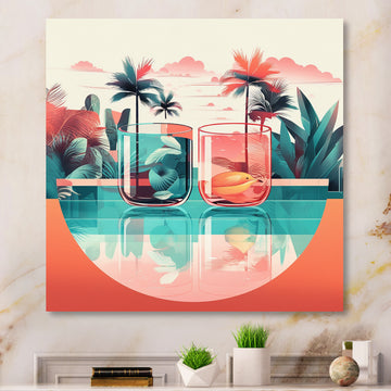 Orange Green Tropical Drinks In Paradise - Flamingo Bedroom Wall Art